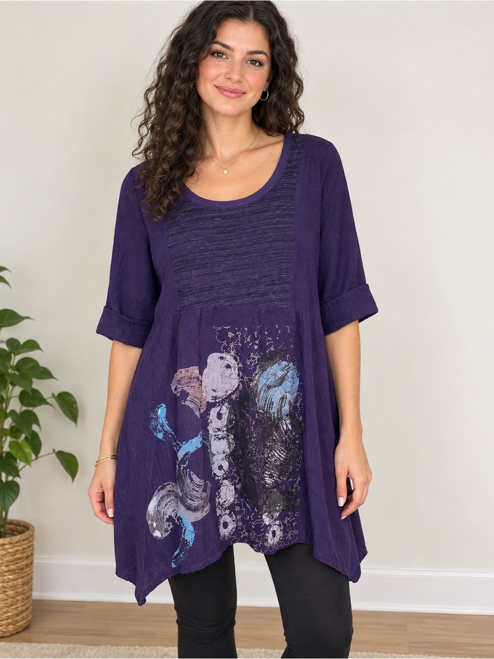 Rare NWT Blue Fish Deep Purple Cityscape Dress Wearable Art Dress NWT Size 10